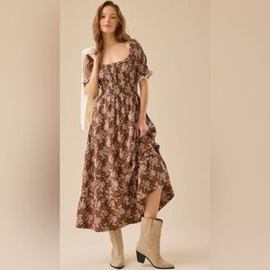 Altar’d State Aura Floral Maxi Dress Brown Size L